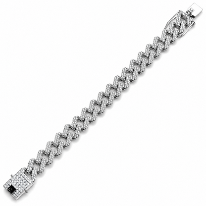Solitaire Cubic Zirconia Iced-Out American Diamond Silver Plated Cuban Chain Bracelet