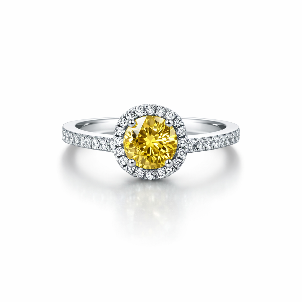 Yellow Topaz Cubic Zirconia American Diamond Silver Plated Adjustable Ring