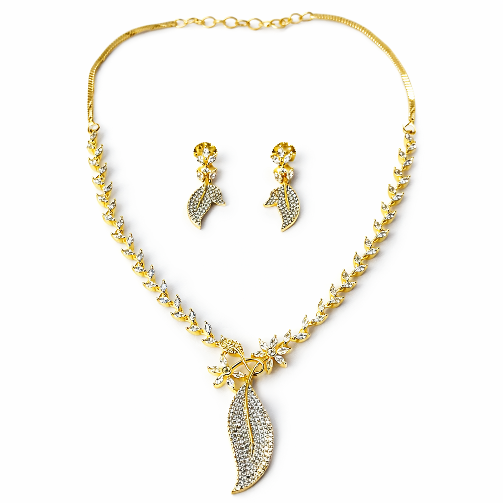 Solitaire Cubic Zirconia American Diamond Gold/Silver Plated Necklace Set