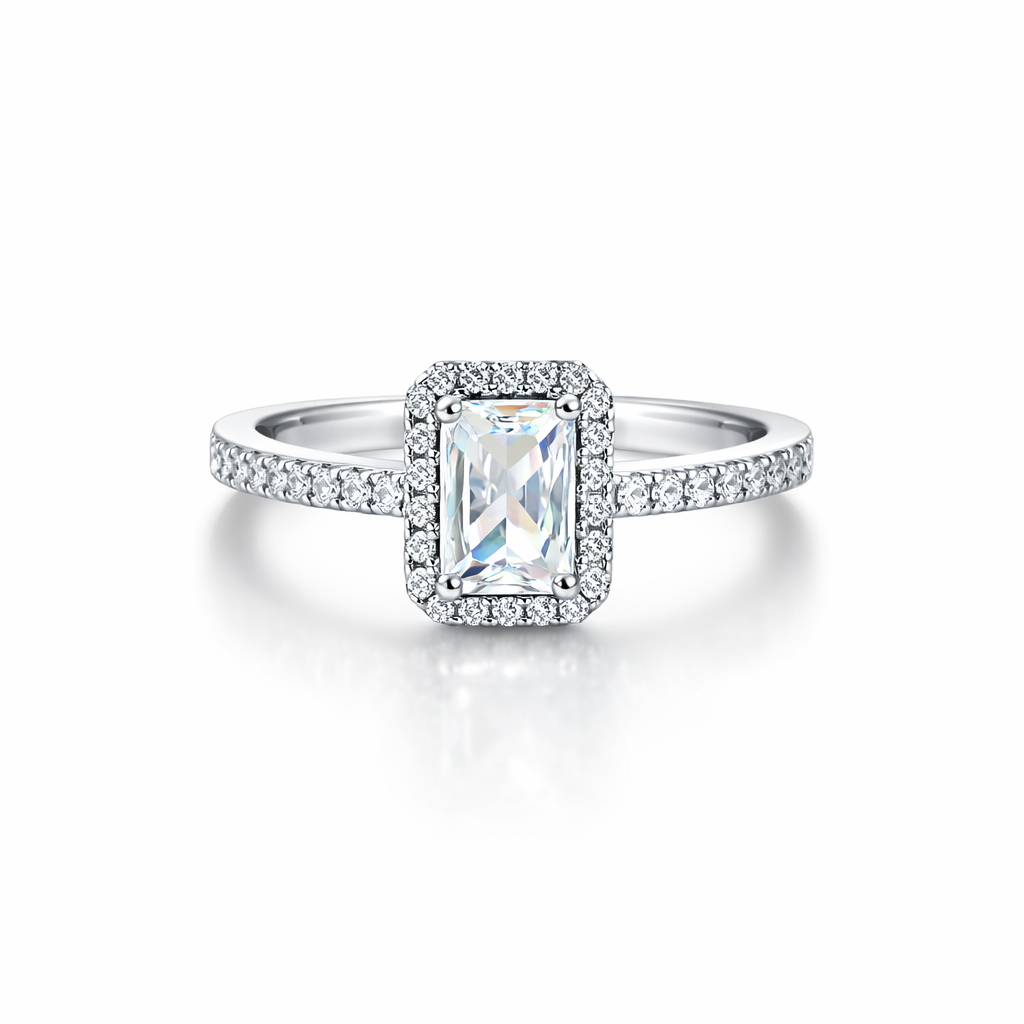 Solitaire Cubic Zirconia American Diamond Silver Plated Adjustable Ring
