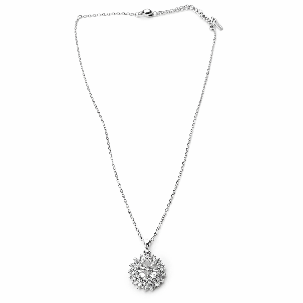 Solitaire American Diamond Silver Plated Anti-Tarnish Necklace