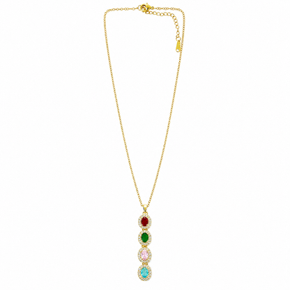 Multi Color Cubic Zirconia American Diamond Gold Plated Stainless Steel Necklace