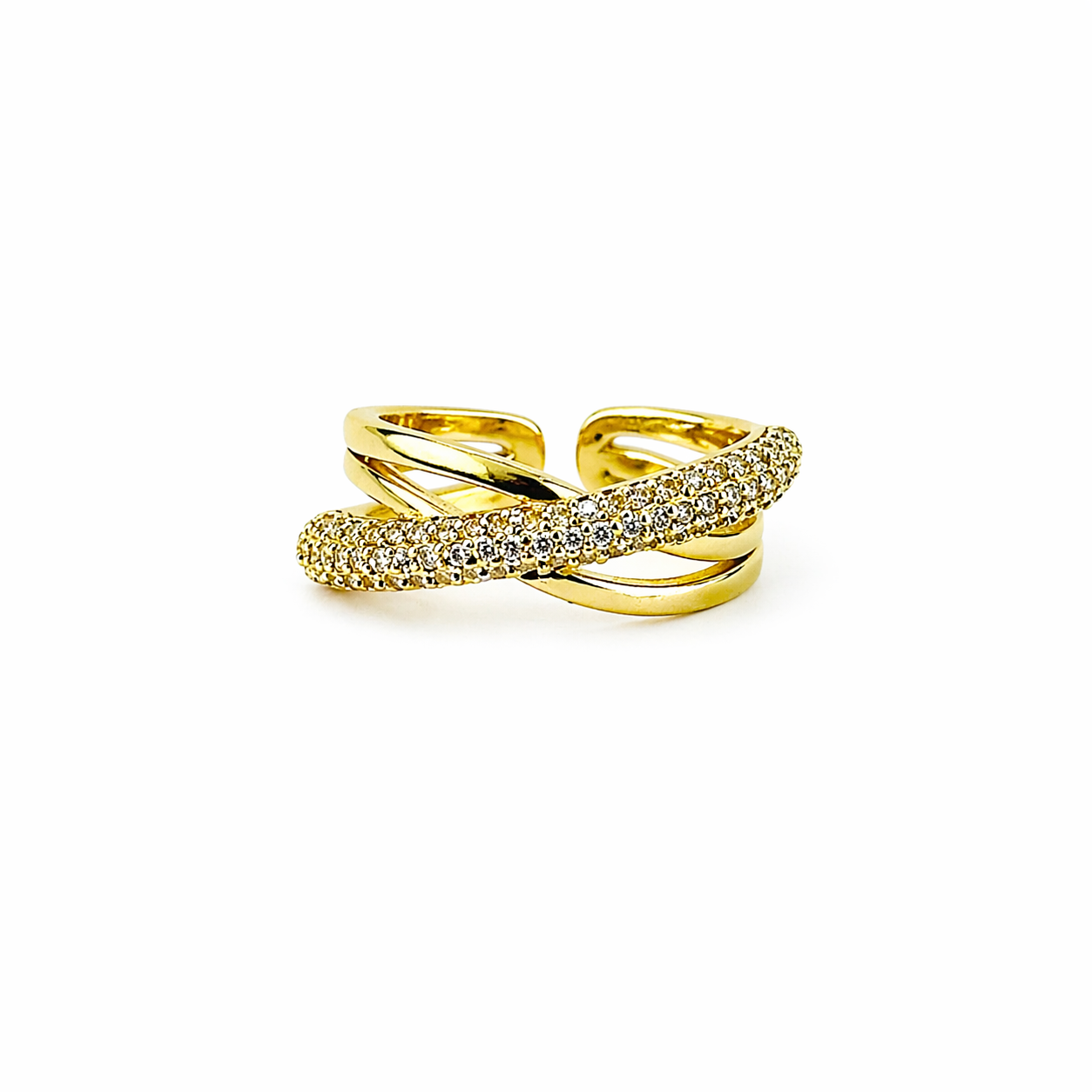 Asymmetric American Diamond Gold Plated Adjustable Ring