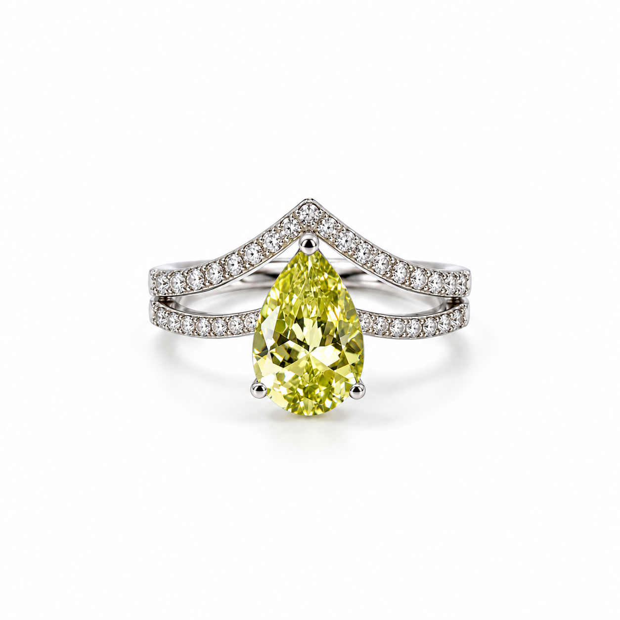 Light Olive Green Cubic Zirconia Ice Cut American Diamond Silver Plated Adjustable Ring