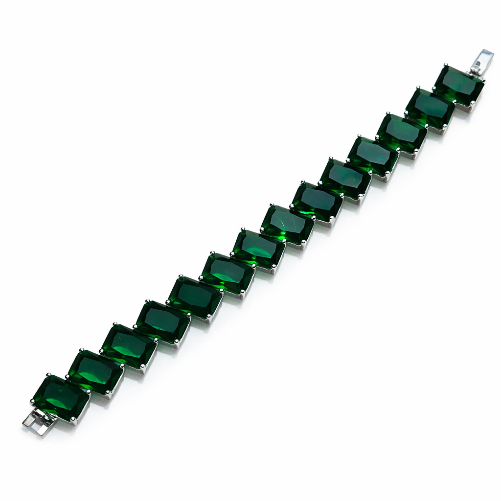 Green Emerald Cubic Zirconia American Diamond Silver Plated Bracelet