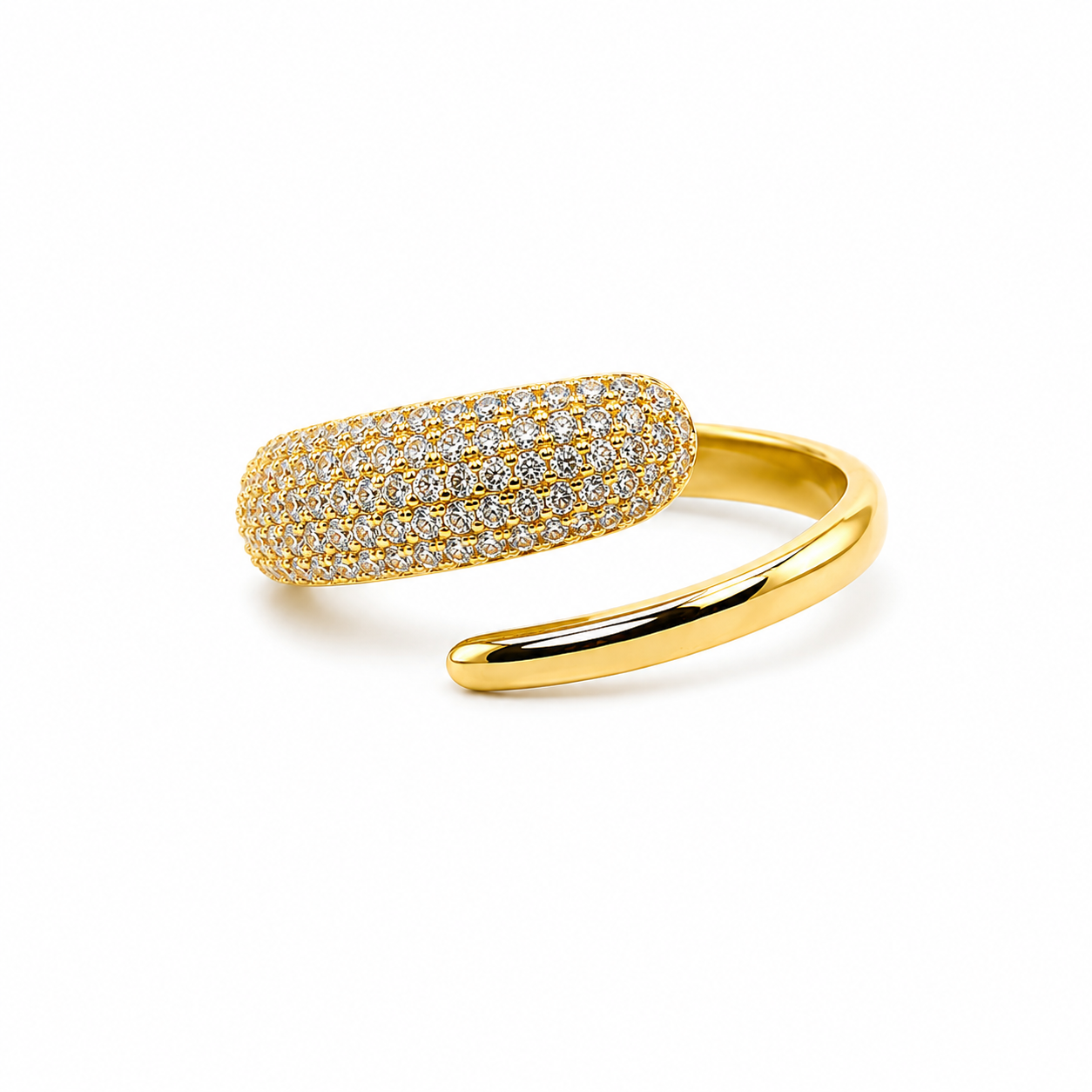 Solitaire Cubic Zirconia American Diamond Gold Plated Adjustable Ring