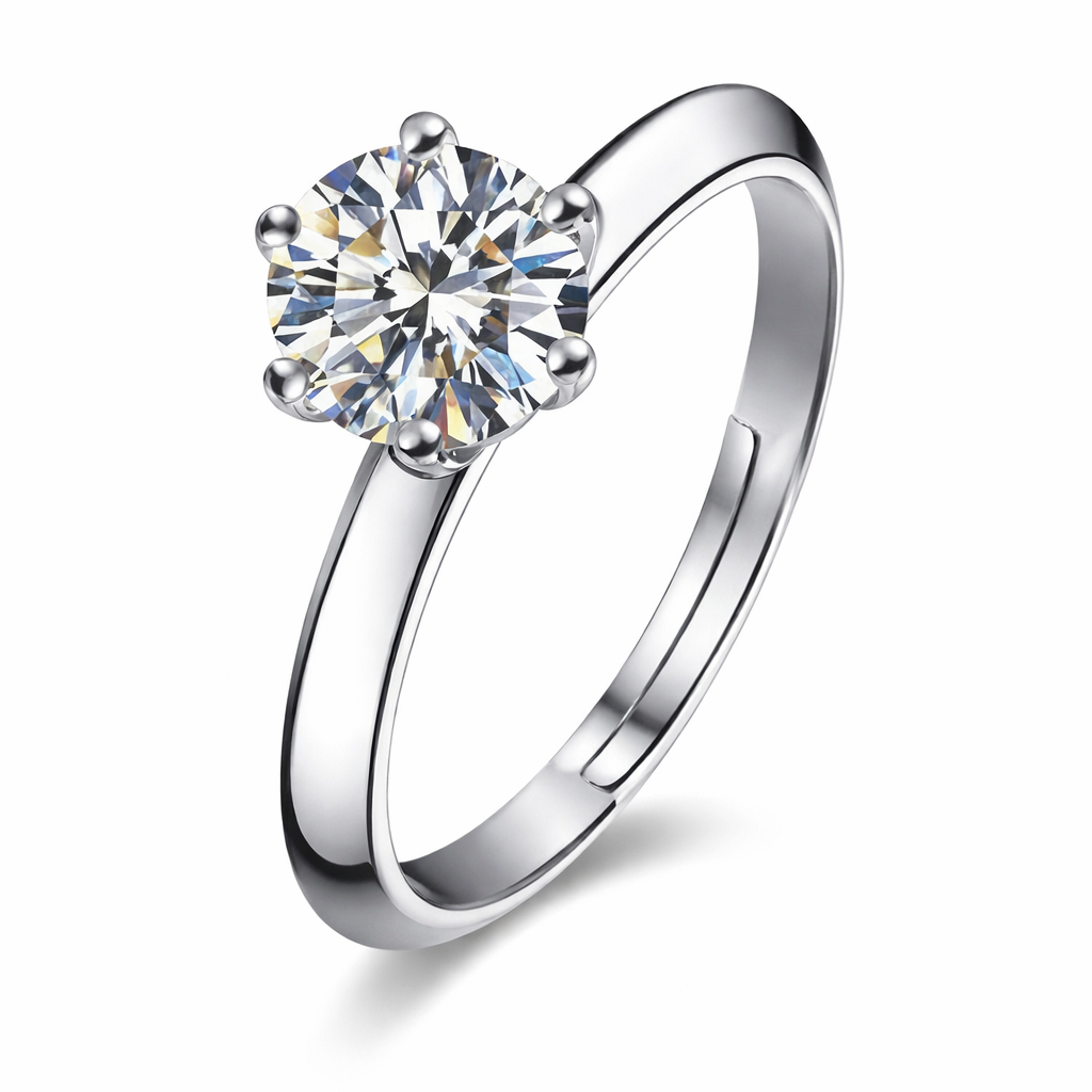 Solitaire Cubic Zirconia Ice Cut American Diamond Silver Plated Adjustable Ring