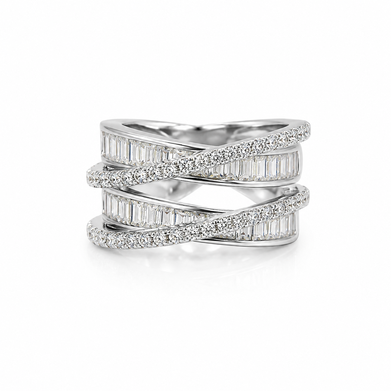 Solitaire Cubic Zirconia American Diamond Silver Plated Adjustable Ring