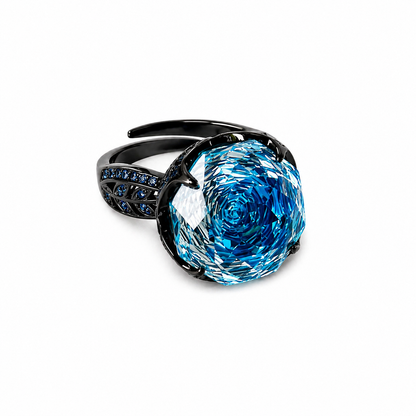 Aqua Blue Sapphire Cubic Zirconia Blue Ice Cut American Diamond Victorian Plated Adjustable Ring