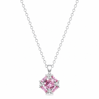 Pink Topaz Cubic Zirconia American Diamond Silver Plated Stainless Steel Necklace