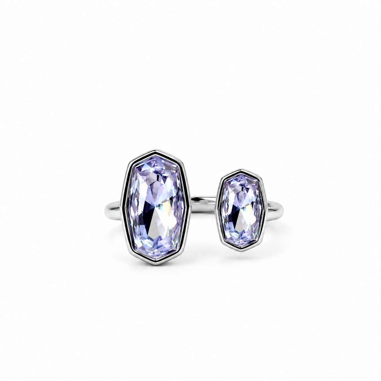 Light Purple Amethyst Swarovski Crystal Silver Plated Adjustable Ring