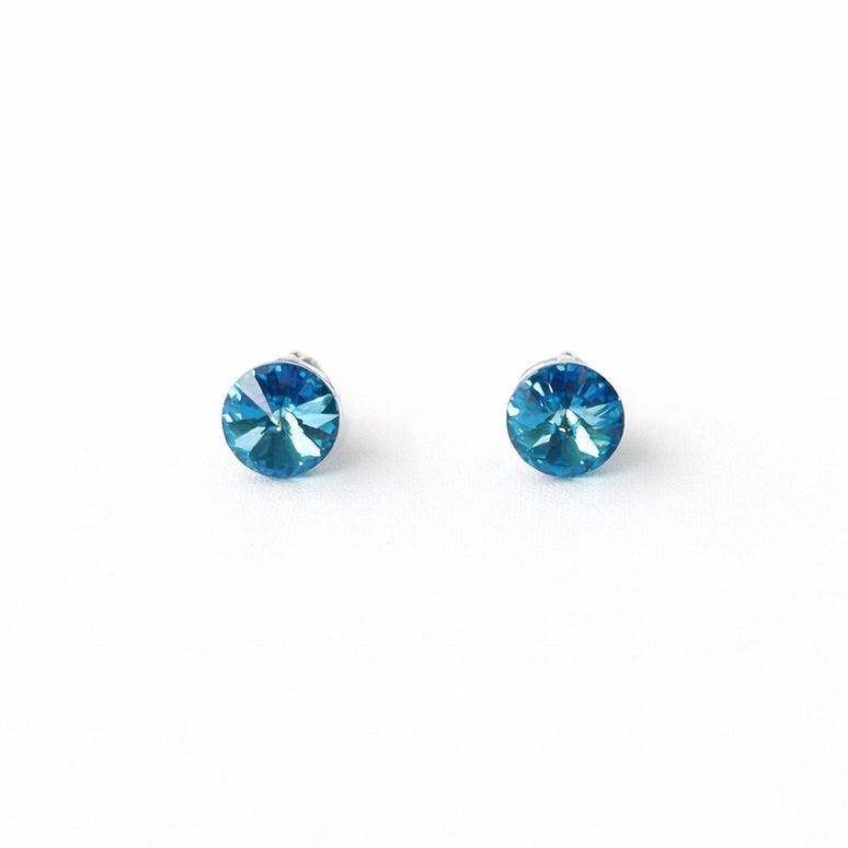 Aquamarine Swarovski Crystal Silver Plated Stud Earrings