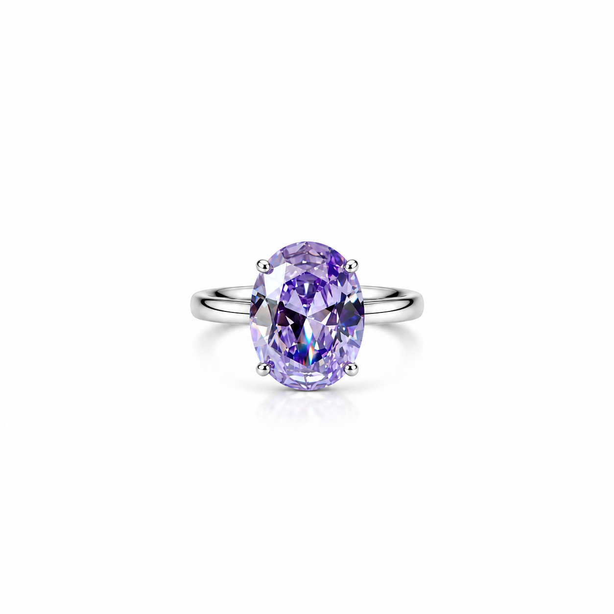 Purple Amethyst Cubic Zirconia Ice Cut American Diamond Silver Plated Adjustable Ring