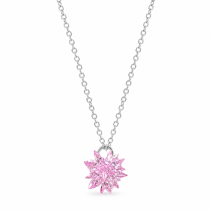 Pink Crystal Flower Design Silver Plated Stainless Steel Necklace
