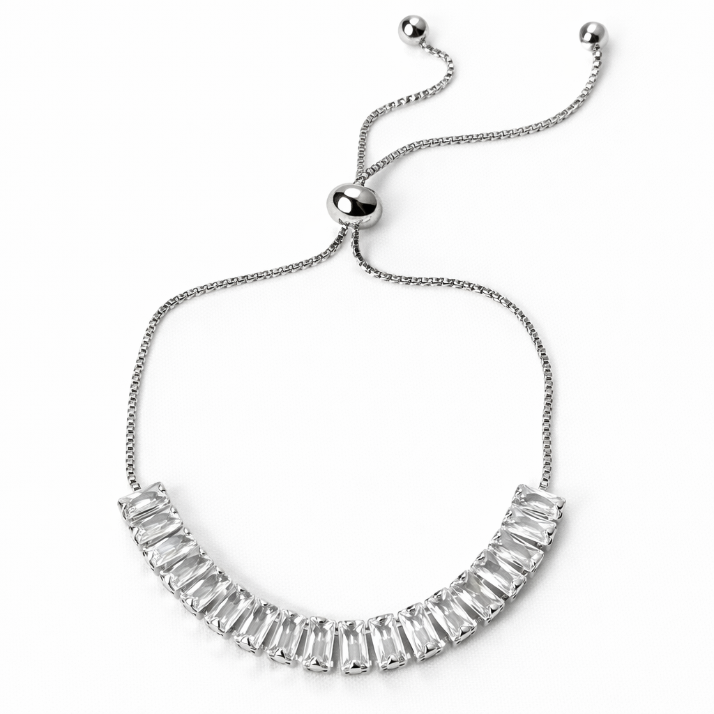 Solitaire Cubic Zirconia American Diamond Silver Plated Adjustable Bracelet