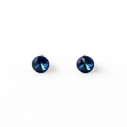 Dark Indigo Blue Swarovski Crystal Silver Plated Stud Earrings