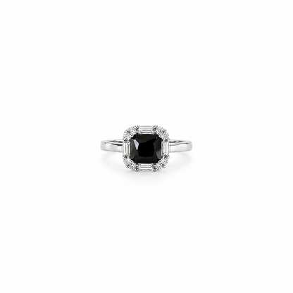 Black Zirconia Ice Cut American Diamond Silver Plated Adjustable Ring