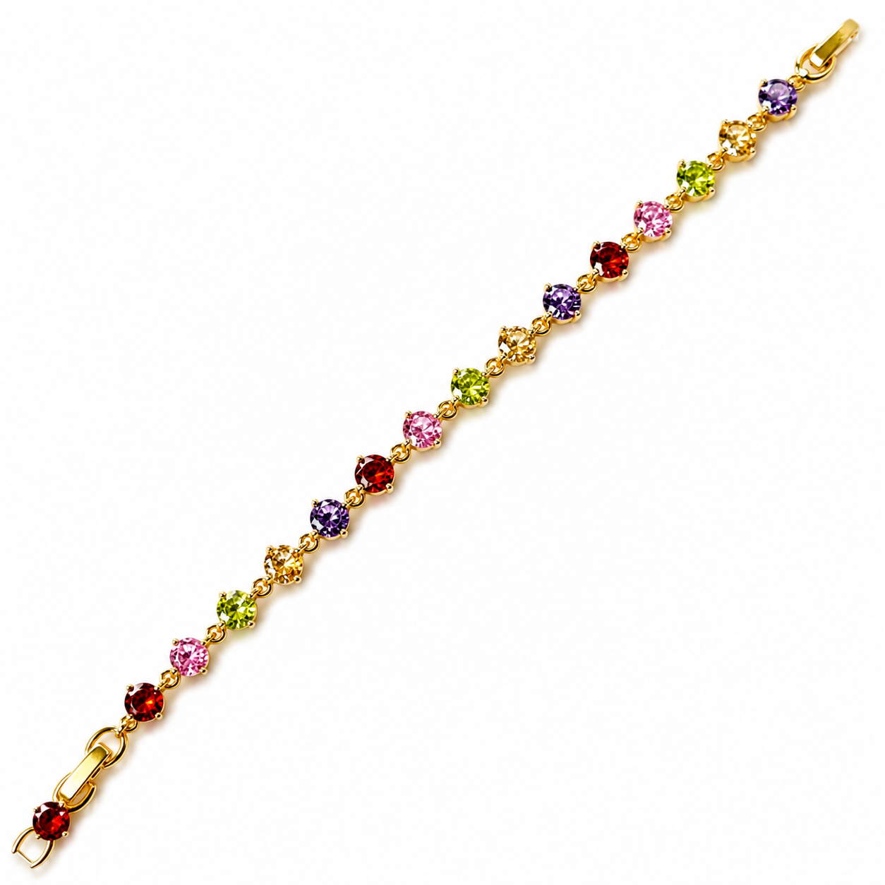 Multi Color Cubic Zirconia American Diamond Gold Plated Stainless Steel Bracelet