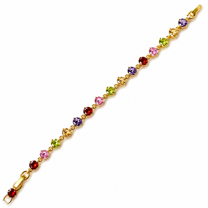 Multi Color Cubic Zirconia American Diamond Gold Plated Stainless Steel Bracelet