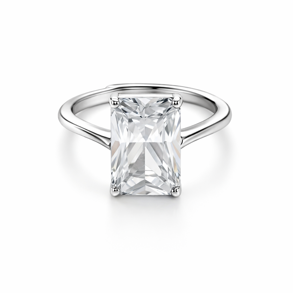 Solitaire Cubic Zirconia Ice Cut American Diamond Silver Plated Adjustable Ring