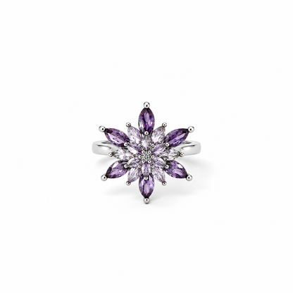 Purple Amethyst Cubic Zirconia Ice Cut American Diamond Silver Plated Adjustable Ring