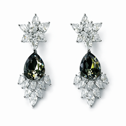 Black Morion Swarovski Crystal American Diamond Silver Plated Earrings
