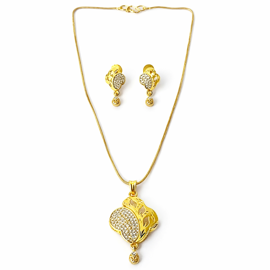 Solitaire Cubic Zirconia American Diamond 1 Micron Gold Plated Pendant Set
