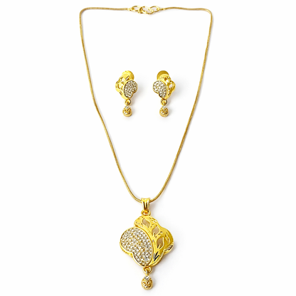 Solitaire Cubic Zirconia American Diamond 1 Micron Gold Plated Pendant Set
