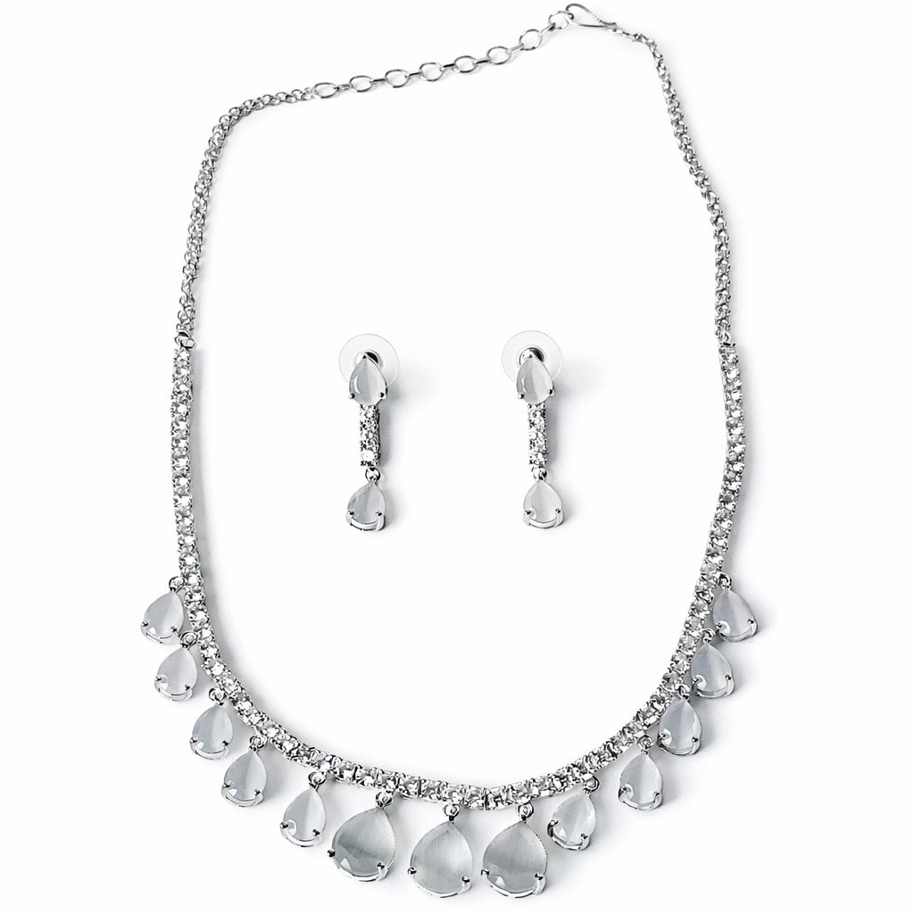 Grey Cubic Zirconia American Diamond Silver Plated Necklace Set