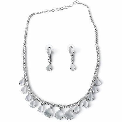 Grey Cubic Zirconia American Diamond Silver Plated Necklace Set