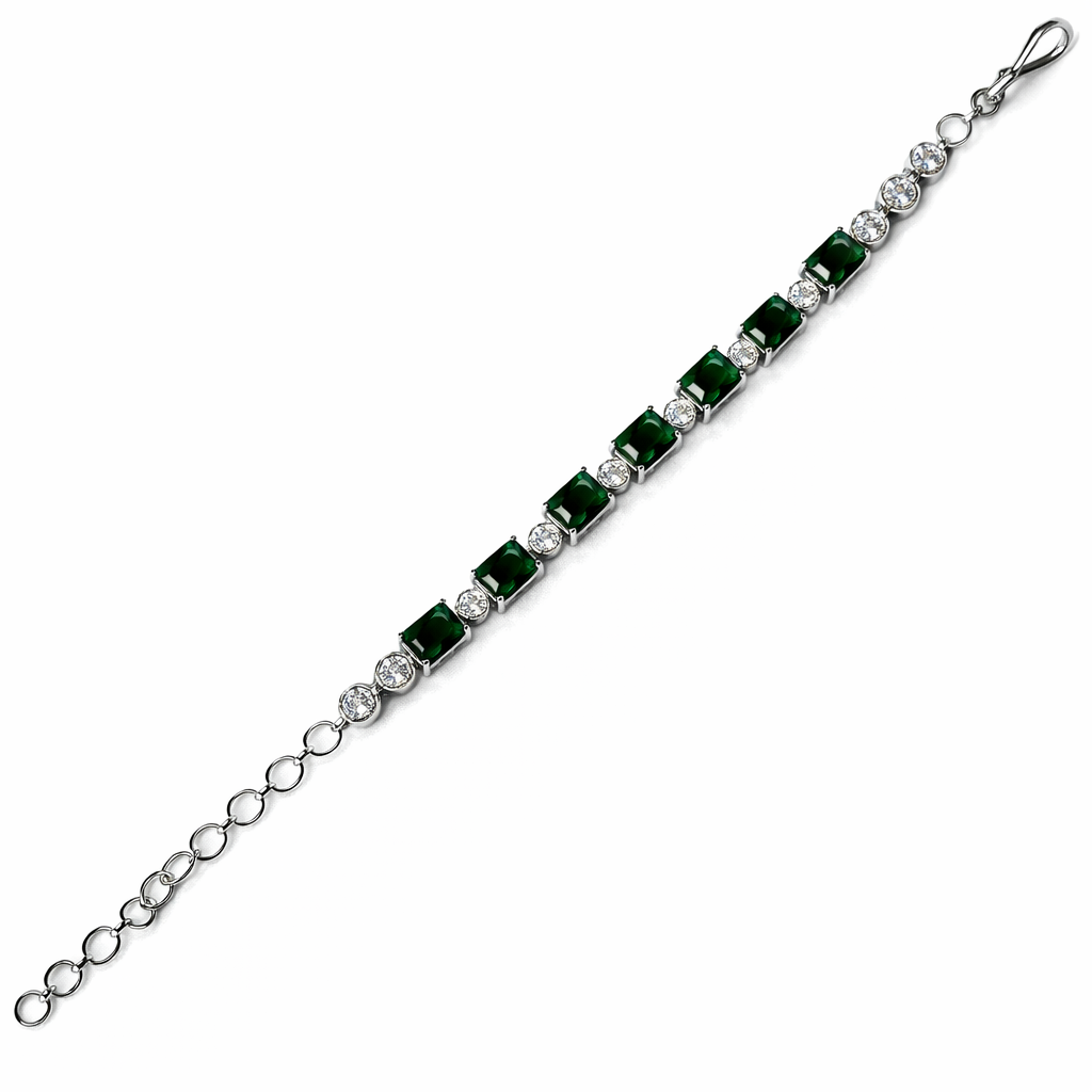 Green Emerald Cubic Zirconia American Diamond Silver Plated Bracelet