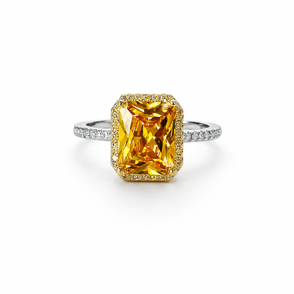 Yellow Topaz Cubic Zirconia Ice Cut American Diamond Gold/Silver Plated Adjustable Ring