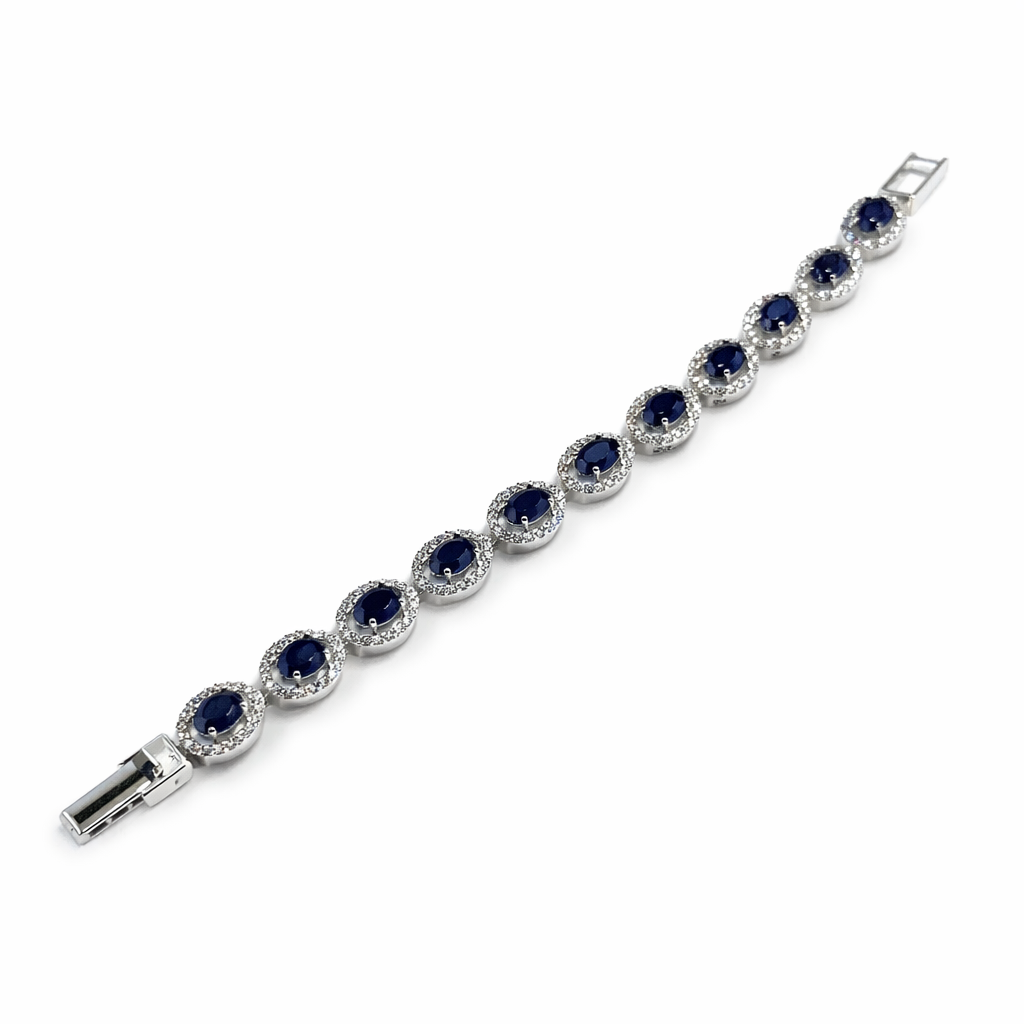Blue Sapphire Cubic Zirconia American Diamond Silver Plated Bracelet
