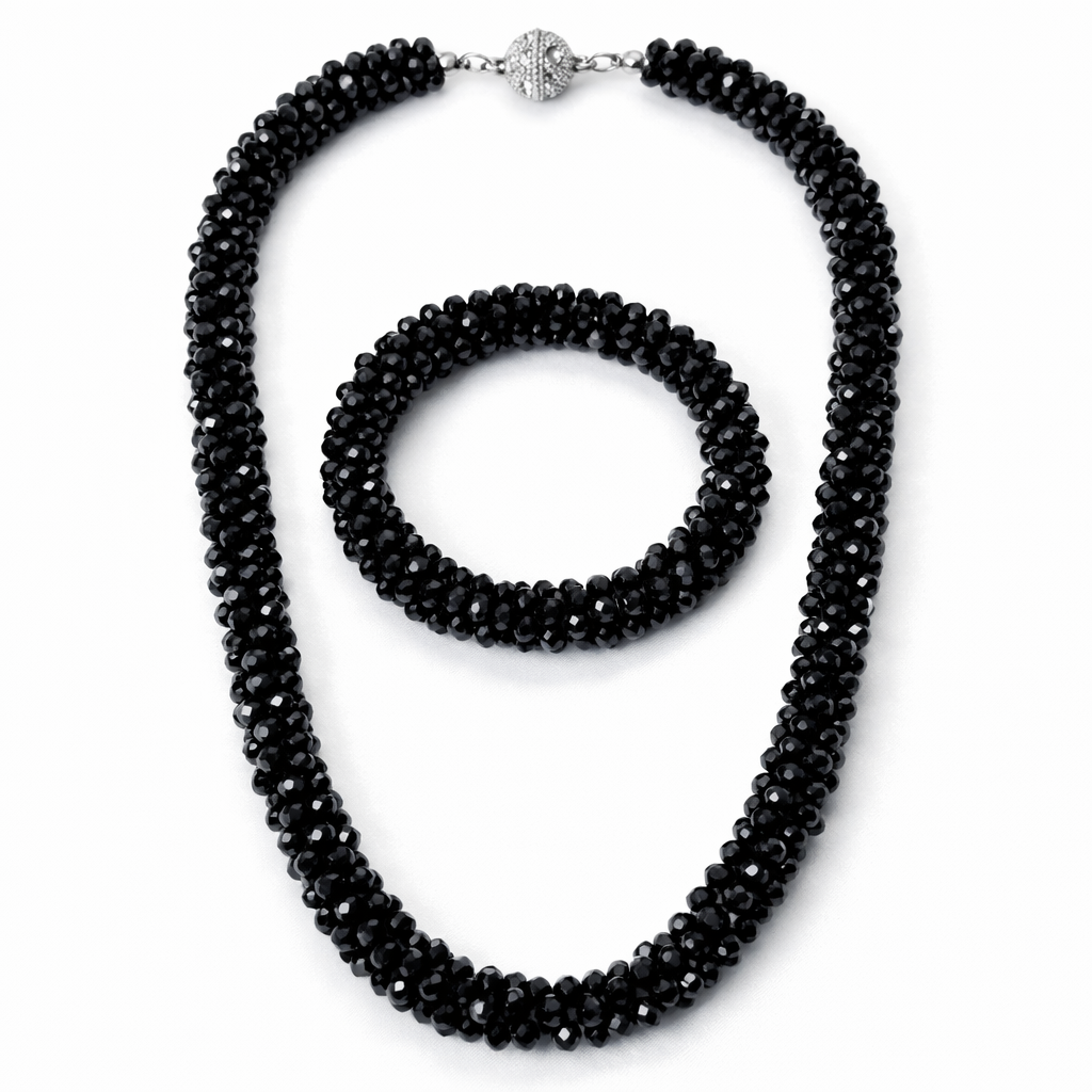 Black Beads With Magnetic Lock American Diamond Western Necklace