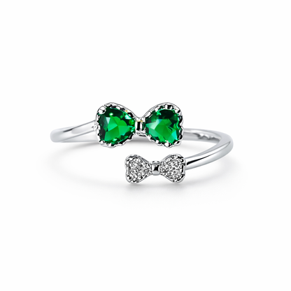 Green Emerald Cubic Zirconia American Diamond Silver Plated Adjustable Ring