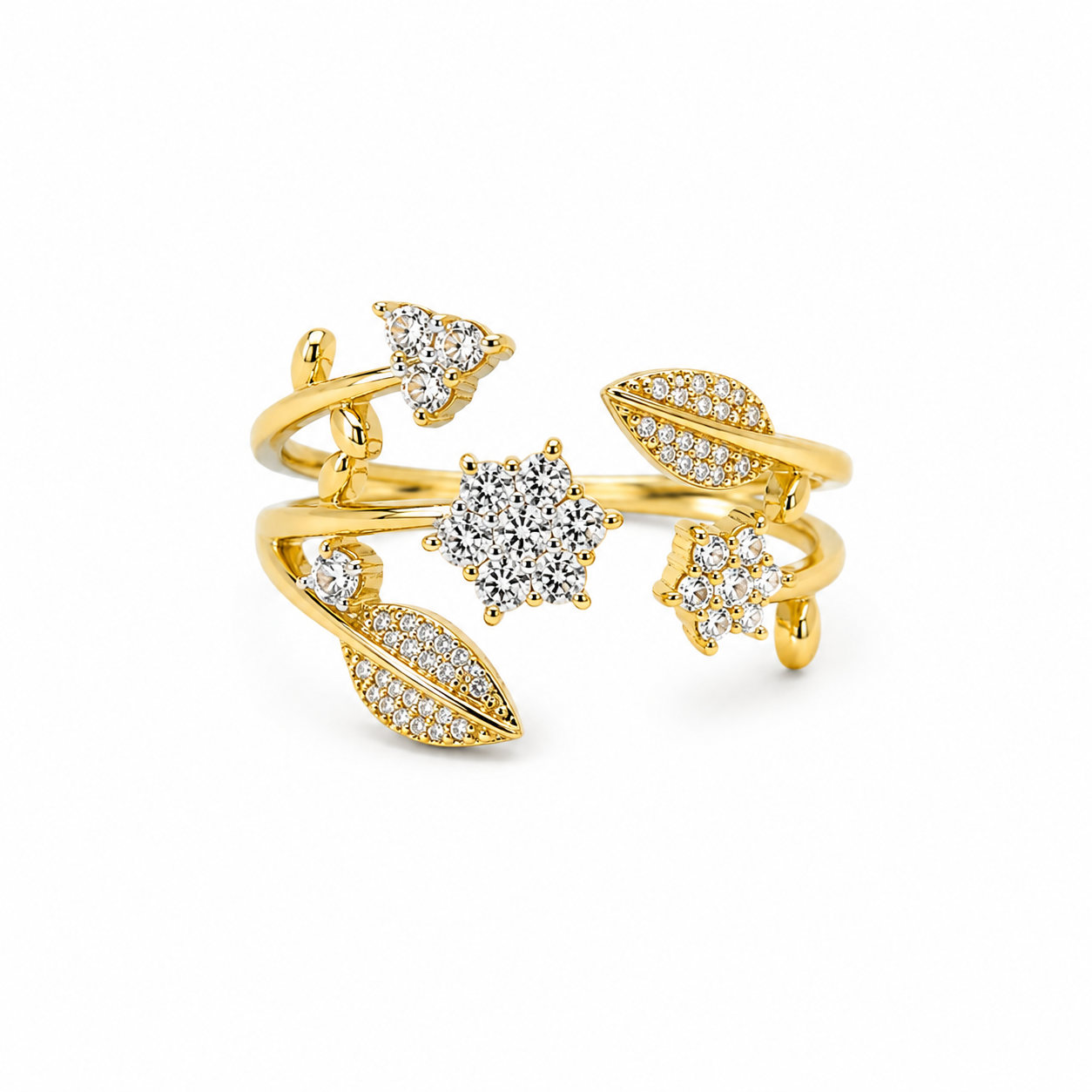 Solitaire Cubic Zirconia American Diamond Gold Plated Adjustable Ring