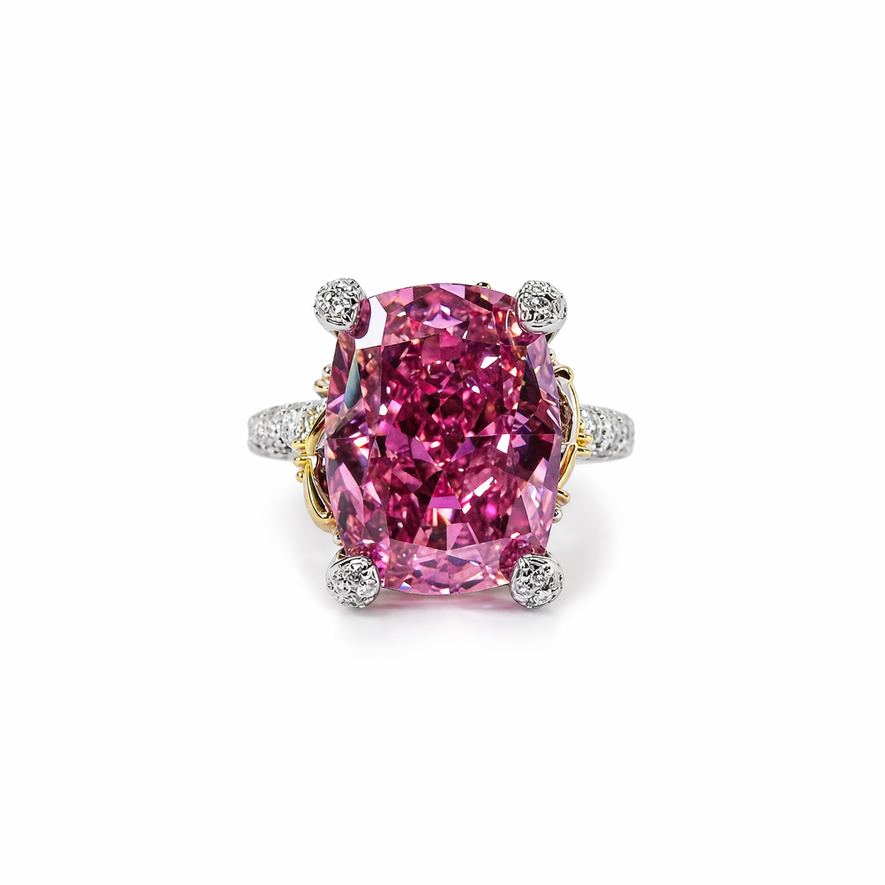 Pink Topaz Cubic Zirconia Ice Cut American Diamond Gold/Silver Plated Adjustable Ring