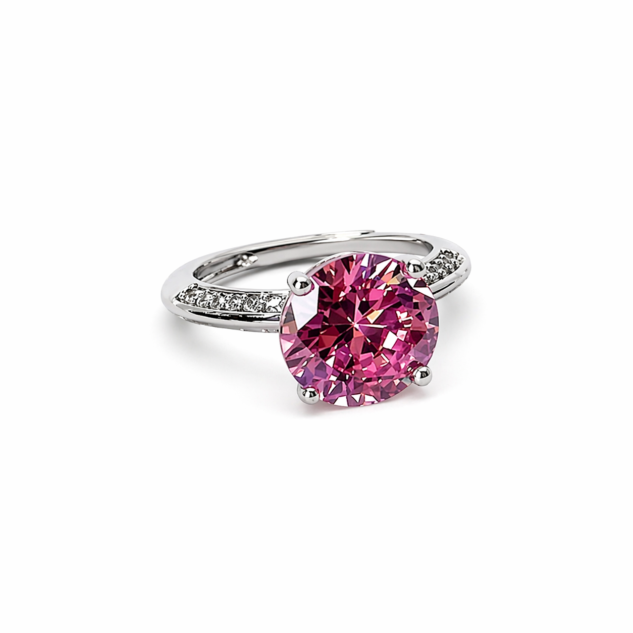 Pink Topaz Cubic Zirconia Ice Cut American Diamond Silver Plated Adjustable Ring