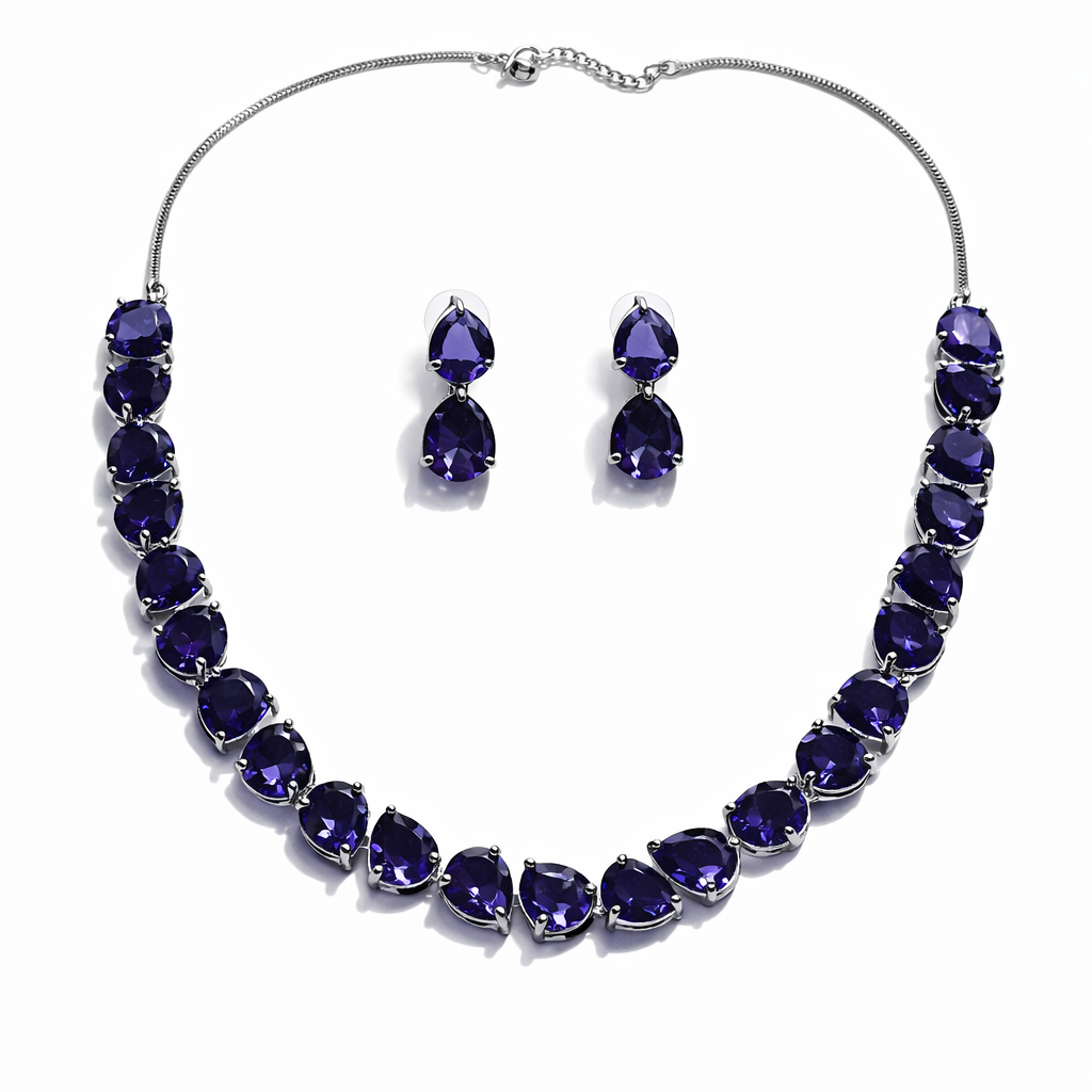 Purple Amethyst Cubic Zirconia American Diamond Silver Plated Necklace Set
