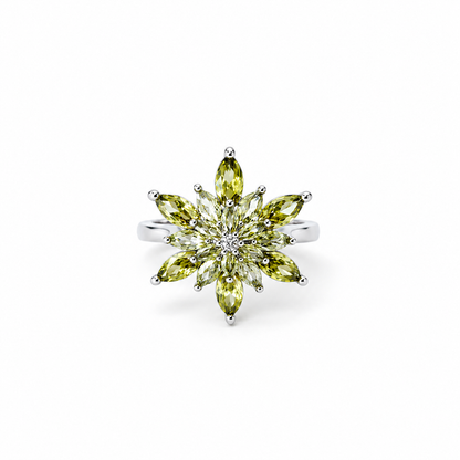 Olive Green Cubic Zirconia Ice Cut American Diamond Silver Plated Adjustable Ring