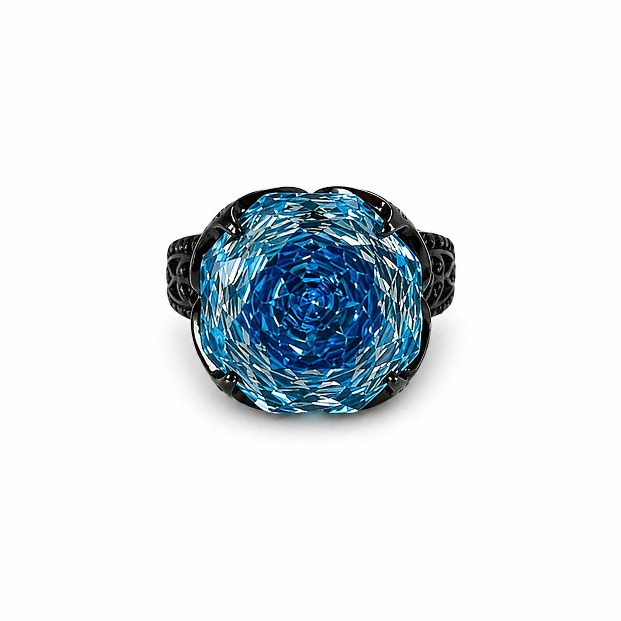 Aqua Blue Sapphire Cubic Zirconia Blue Ice Cut American Diamond Victorian Plated Adjustable Ring