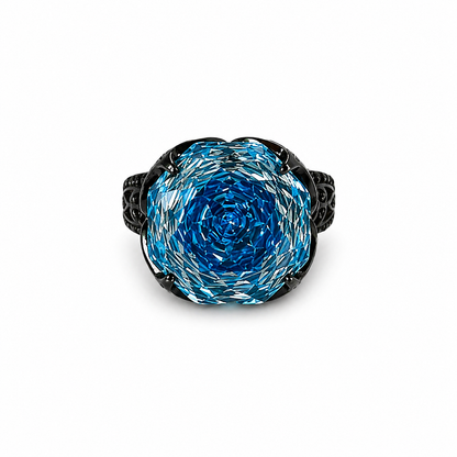 Aqua Blue Sapphire Cubic Zirconia Blue Ice Cut American Diamond Victorian Plated Adjustable Ring