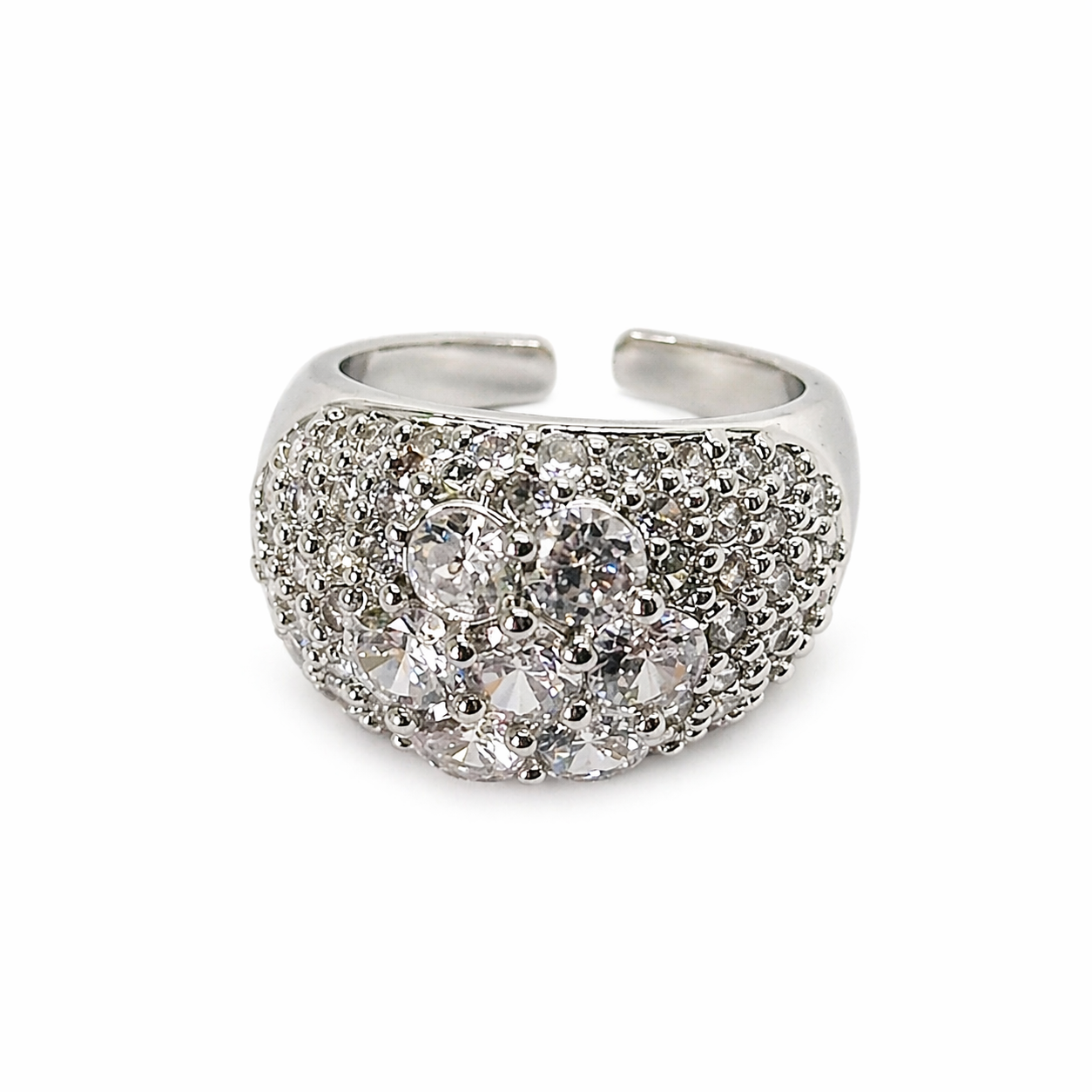 White Cubic Zirconia Ice Cut American Diamond Silver Plated Adjustable Ring