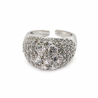 White Cubic Zirconia Ice Cut American Diamond Silver Plated Adjustable Ring