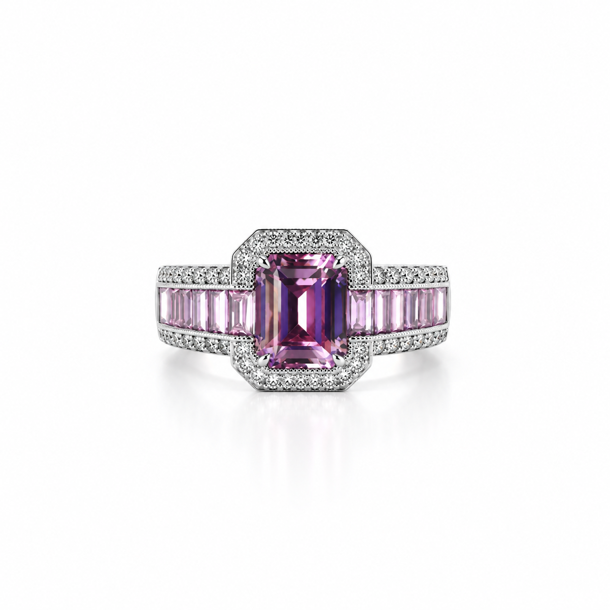 Pink Topaz Cubic Zirconia Ice Cut American Diamond Silver Plated Adjustable Ring