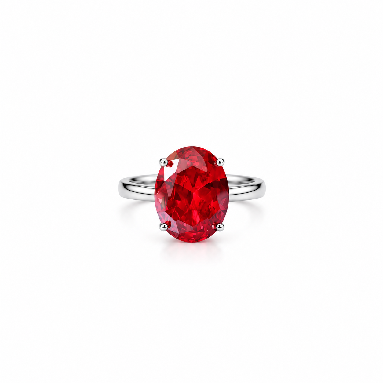 Red Ruby Cubic Zirconia Ice Cut American Diamond Silver Plated Adjustable Ring