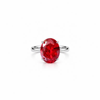 Red Ruby Cubic Zirconia Ice Cut American Diamond Silver Plated Adjustable Ring