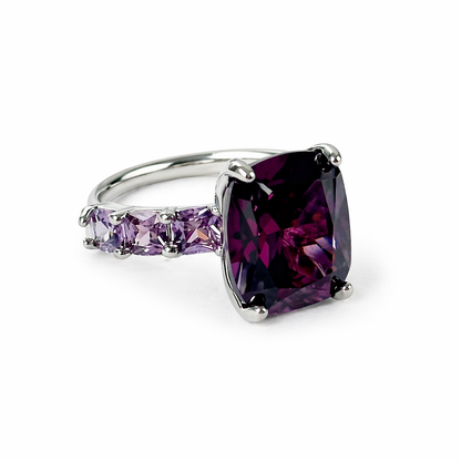 Purple Amethyst Cubic Zirconia Ice Cut American Diamond Silver Plated Adjustable Ring