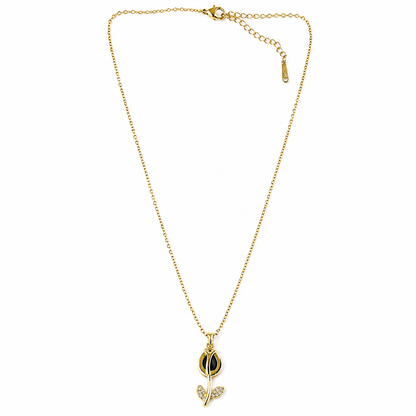 Purple Amethyst Cubic Zirconia Tulip Design American Diamond Gold Plated Stainless Steel Necklace