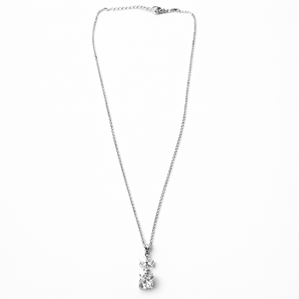Cross Design American Diamond Silver Plated Anti-Tarnish Necklace
